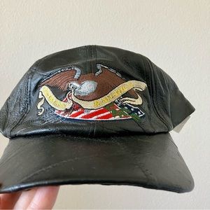 Black Leather God Bless America Eagle Vintage Adjustable Baseball Cap